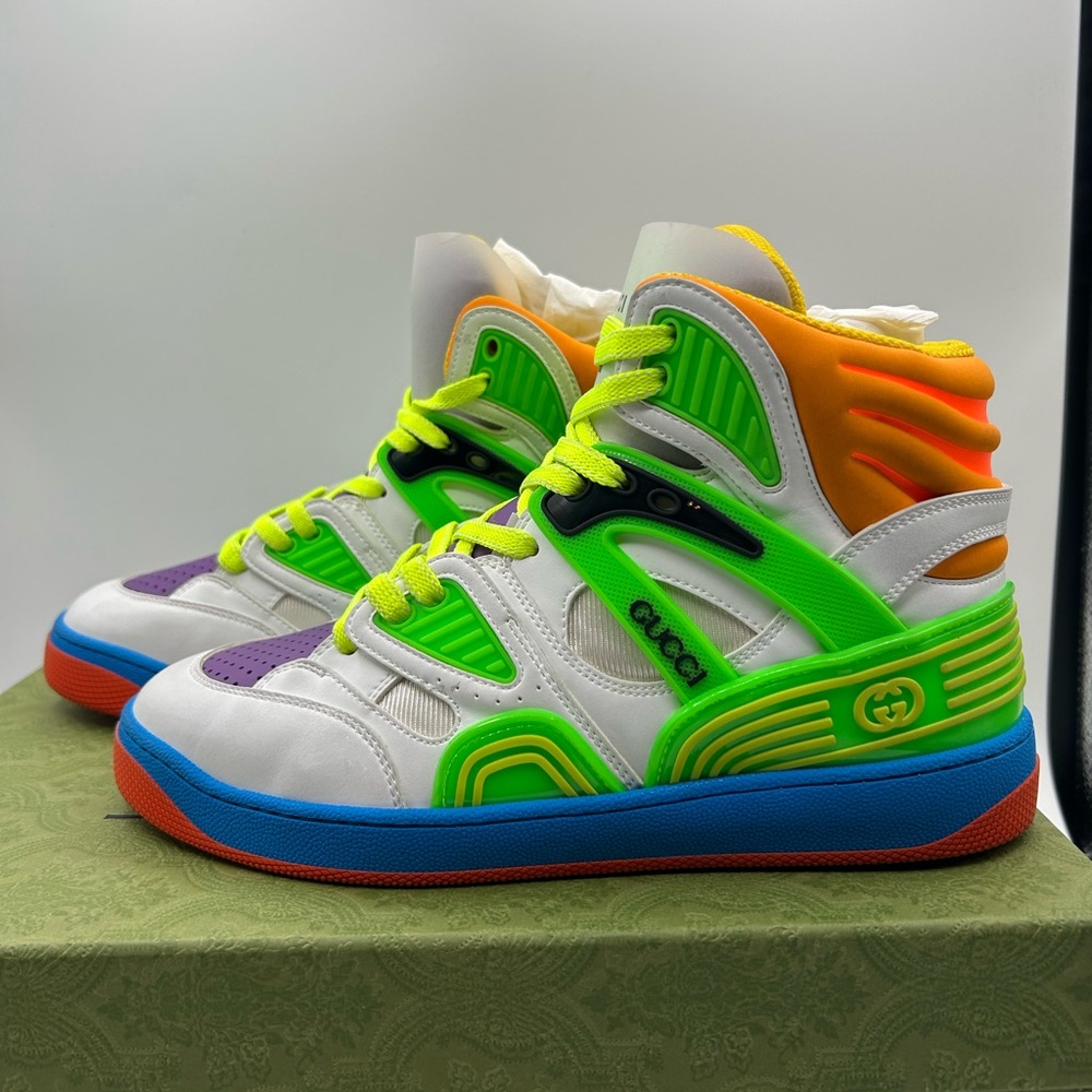 Gucci Basket High Top Women Sneaker in Multi C Distressed Demetra Size US 8 New - Picture 5 of 11